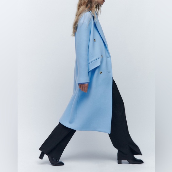 NWT ZARA MANTECO NEW SKY BLUE OVERSIZED WOOL COAT L - Picture 6 of 16